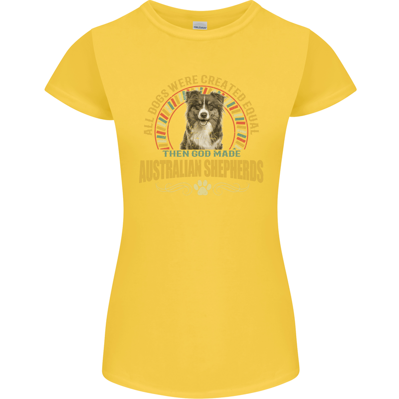 An Australian Shepherd Dog Womens Petite Cut T-Shirt Yellow
