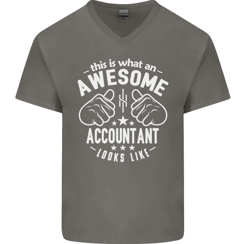 An Awesome Accountant Looks Like Mens V-Neck Cotton T-Shirt Charcoal