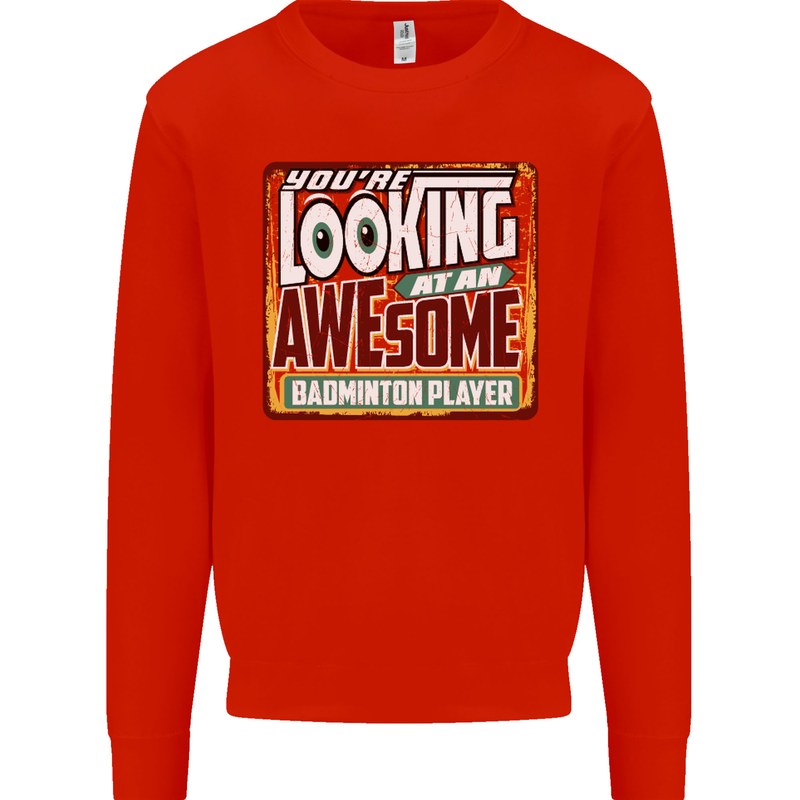 An Awesome Badminton Kids Sweatshirt Jumper Bright Red