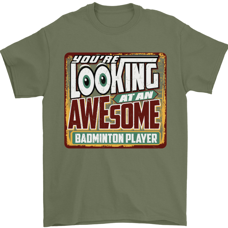 An Awesome Badminton Mens T-Shirt Cotton Gildan Military Green