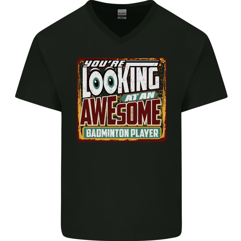 An Awesome Badminton Mens V-Neck Cotton T-Shirt Black