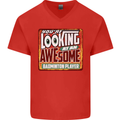 An Awesome Badminton Mens V-Neck Cotton T-Shirt Red
