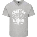 An Awesome Bartender Looks Like Mens V-Neck Cotton T-Shirt Sports Grey