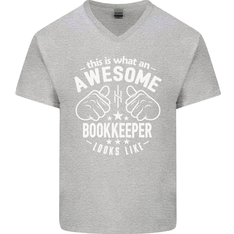 An Awesome Bookkeeper Looks Like Mens V-Neck Cotton T-Shirt Sports Grey