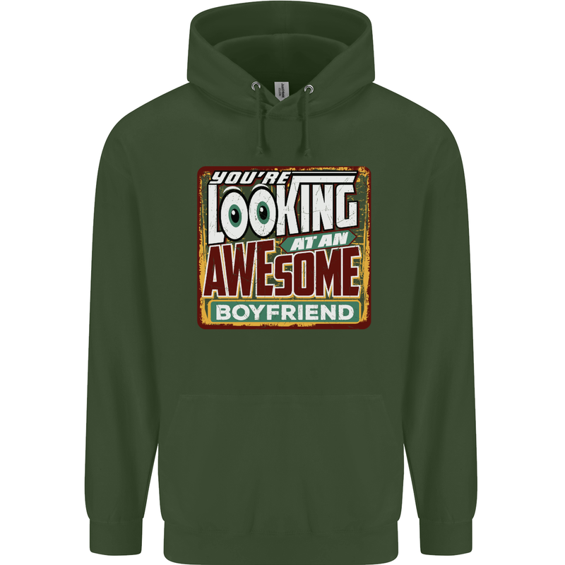 An Awesome Boyfriend Valentine's Day Mens 80% Cotton Hoodie Forest Green