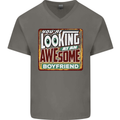 An Awesome Boyfriend Valentine's Day Mens V-Neck Cotton T-Shirt Charcoal