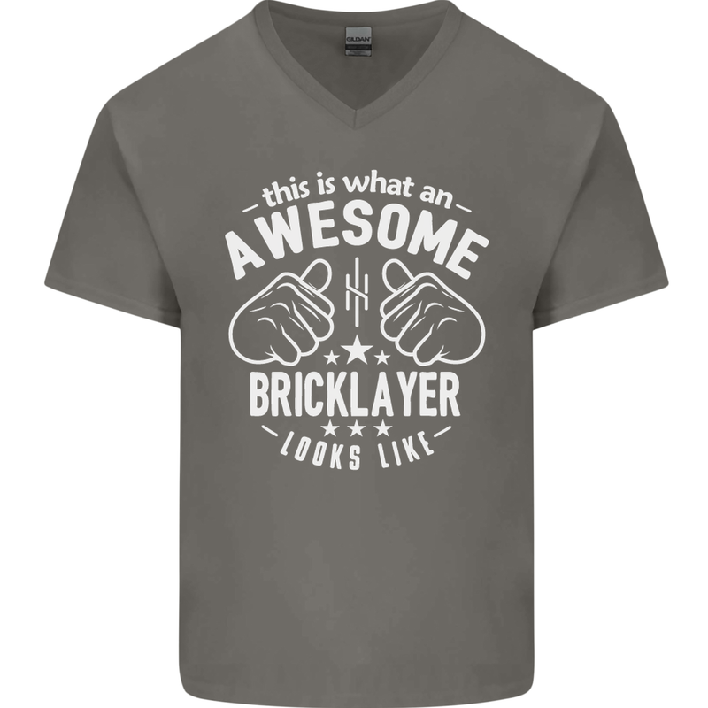 An Awesome Bricklayer Looks Like Mens V-Neck Cotton T-Shirt Charcoal