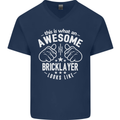 An Awesome Bricklayer Looks Like Mens V-Neck Cotton T-Shirt Navy Blue