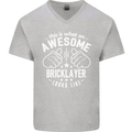 An Awesome Bricklayer Looks Like Mens V-Neck Cotton T-Shirt Sports Grey