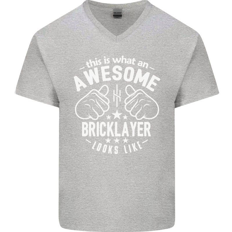 An Awesome Bricklayer Looks Like Mens V-Neck Cotton T-Shirt Sports Grey