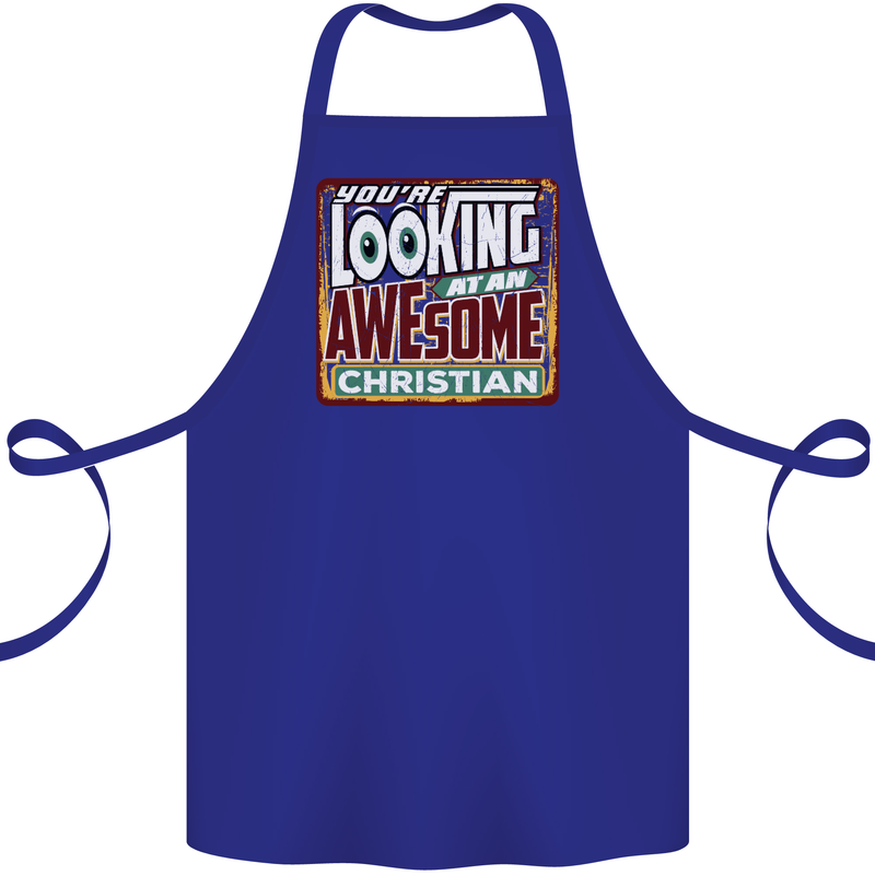 An Awesome Christian Christianity Cotton Apron 100% Organic Royal Blue