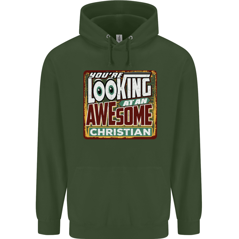 An Awesome Christian Christianity Mens 80% Cotton Hoodie Forest Green