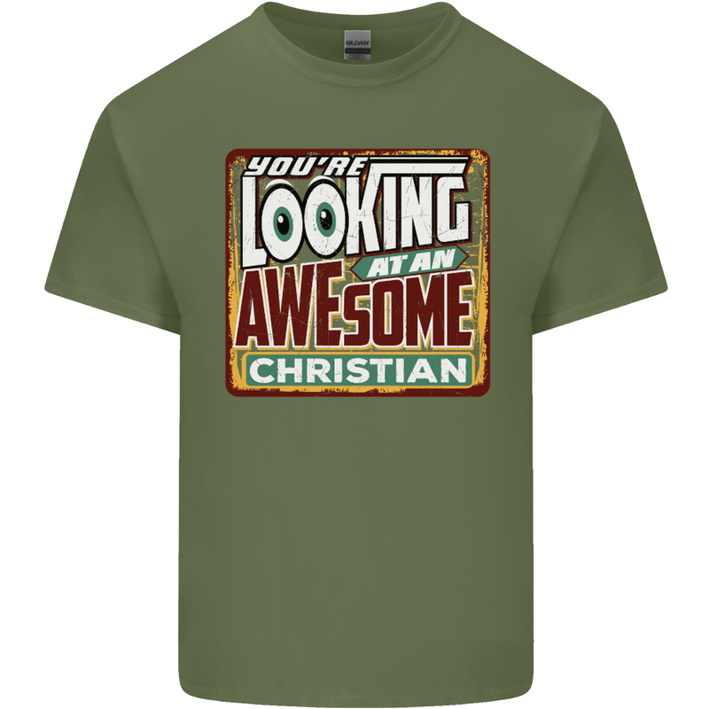 An Awesome Christian Christianity Mens Cotton T-Shirt Tee Top Military Green