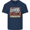 An Awesome Christian Christianity Mens V-Neck Cotton T-Shirt Navy Blue