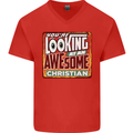 An Awesome Christian Christianity Mens V-Neck Cotton T-Shirt Red