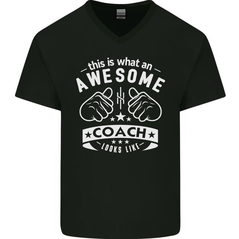 An Awesome Coach Looks Like Golf Tennis Mens V-Neck Cotton T-Shirt Black
