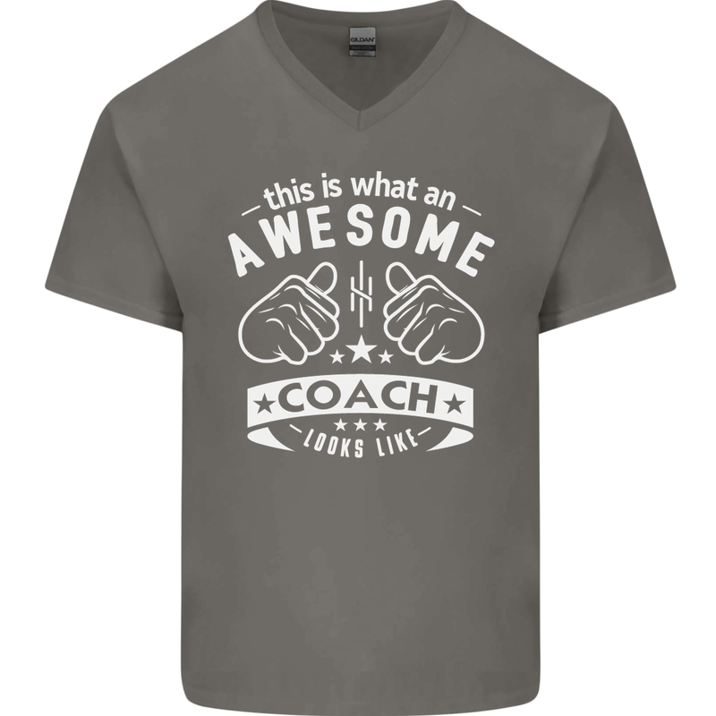 An Awesome Coach Looks Like Golf Tennis Mens V-Neck Cotton T-Shirt Charcoal