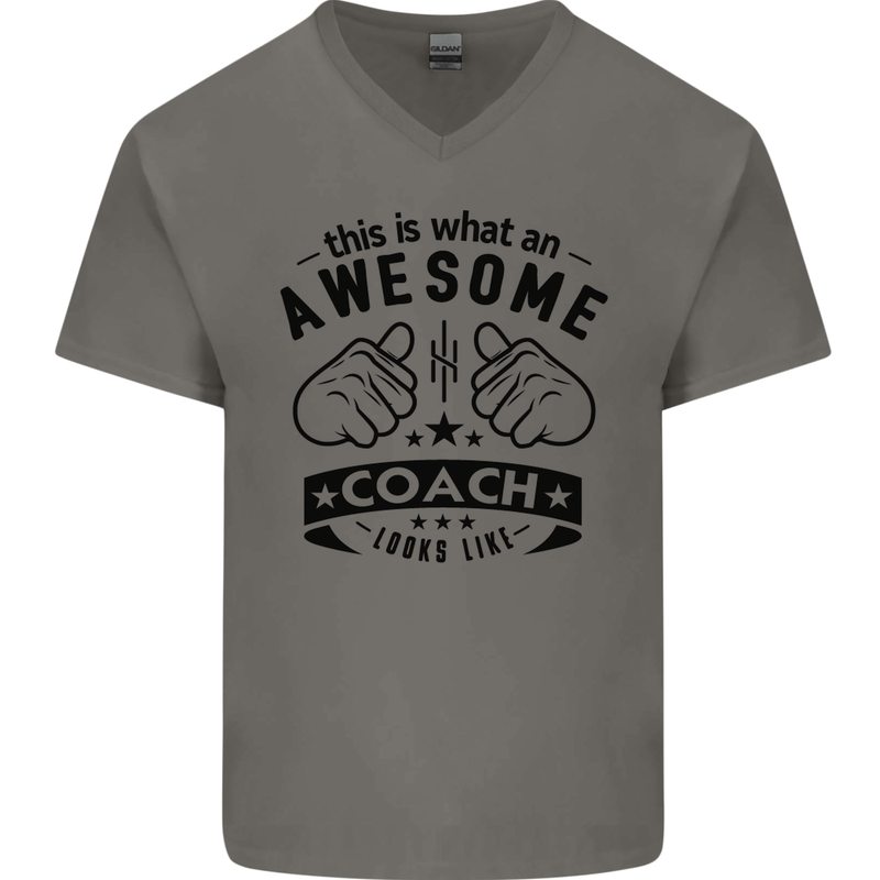 An Awesome Coach Looks Like Rugby Football Mens V-Neck Cotton T-Shirt Charcoal