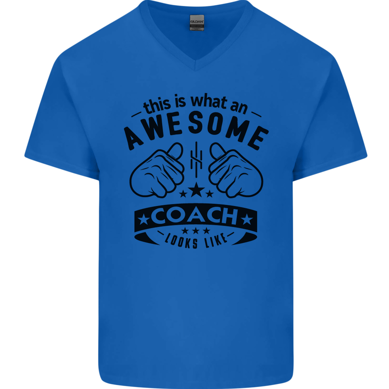 An Awesome Coach Looks Like Rugby Football Mens V-Neck Cotton T-Shirt Royal Blue