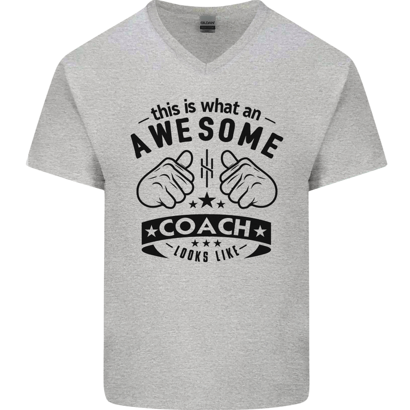 An Awesome Coach Looks Like Rugby Football Mens V-Neck Cotton T-Shirt Sports Grey