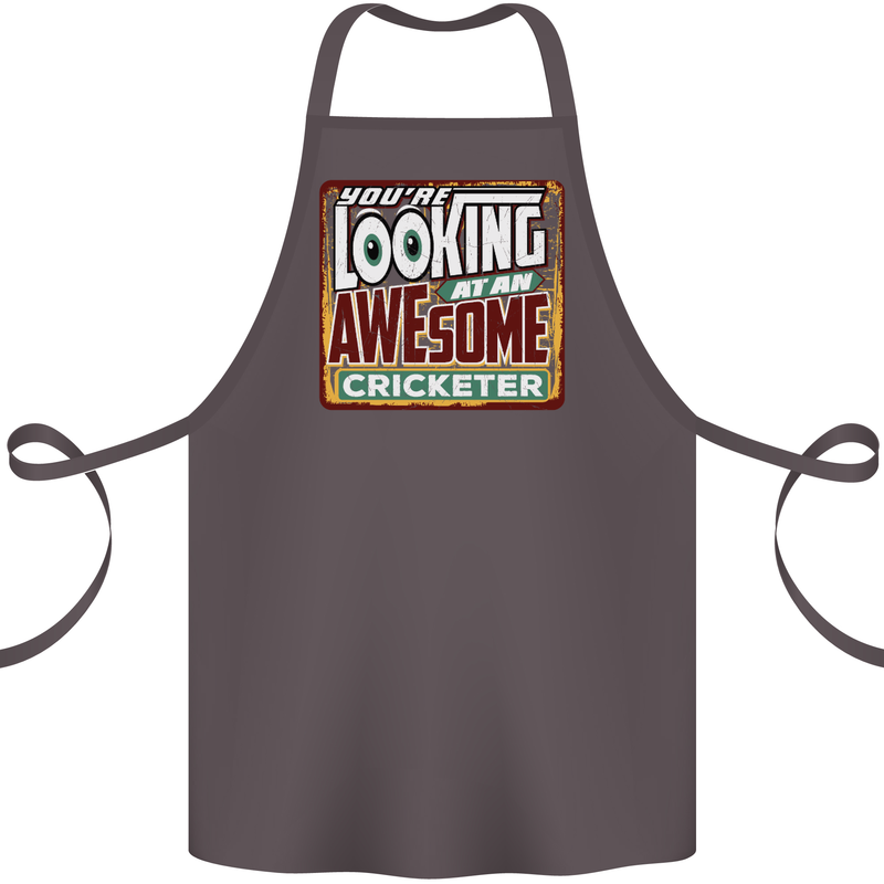 An Awesome Cricketer Cotton Apron 100% Organic Dark Grey