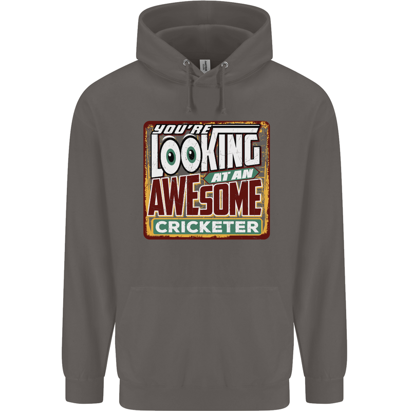 An Awesome Cricketer Mens 80% Cotton Hoodie Charcoal