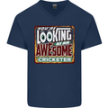 An Awesome Cricketer Mens V-Neck Cotton T-Shirt Navy Blue