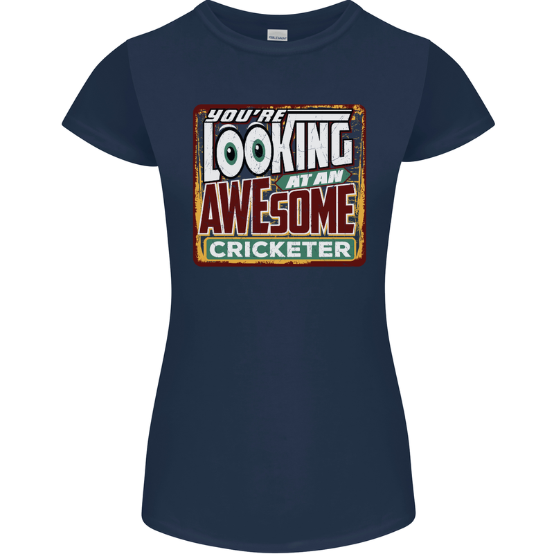 An Awesome Cricketer Womens Petite Cut T-Shirt Navy Blue