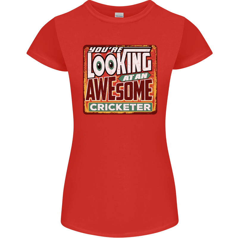 An Awesome Cricketer Womens Petite Cut T-Shirt Red