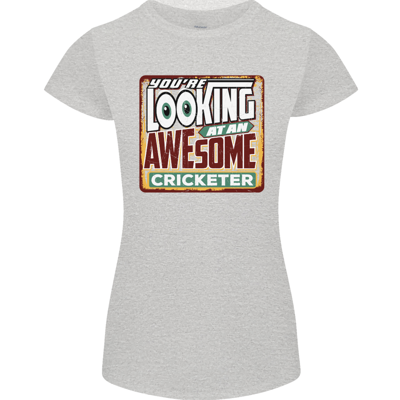 An Awesome Cricketer Womens Petite Cut T-Shirt Sports Grey