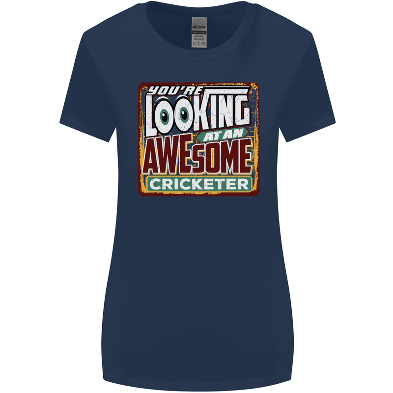 An Awesome Cricketer Womens Wider Cut T-Shirt Navy Blue