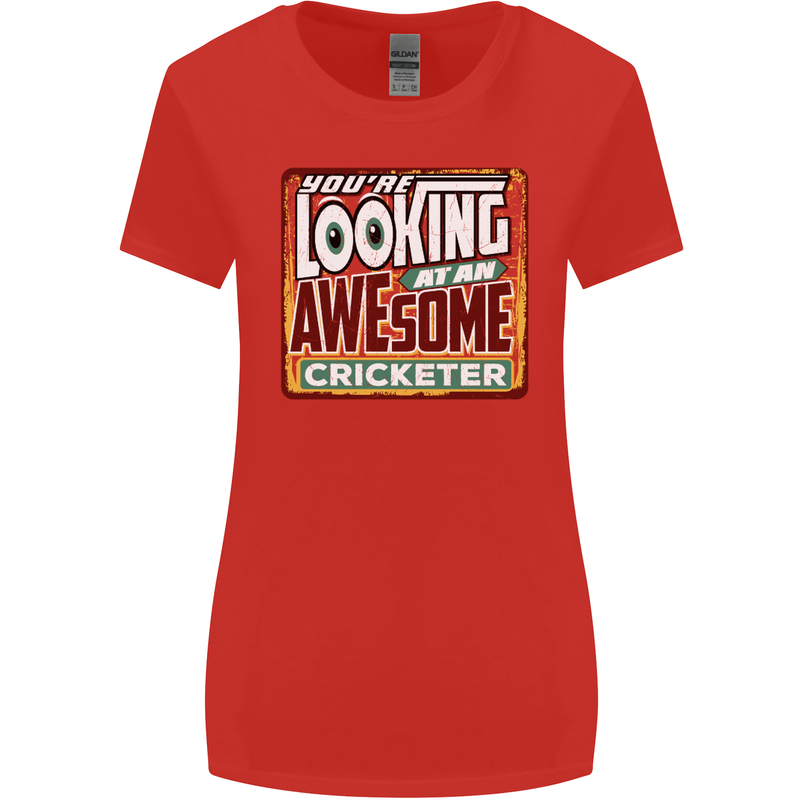 An Awesome Cricketer Womens Wider Cut T-Shirt Red