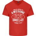 An Awesome Dinner Lady Looks Like Mens V-Neck Cotton T-Shirt Red