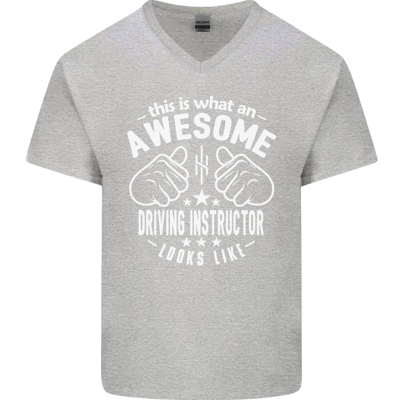 An Awesome Driving Instructor Looks Like Mens V-Neck Cotton T-Shirt Sports Grey