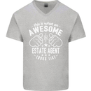 An Awesome Estate Agent Looks Like Mens V-Neck Cotton T-Shirt Sports Grey