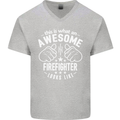 An Awesome Firefighter Looks Like Mens V-Neck Cotton T-Shirt Sports Grey