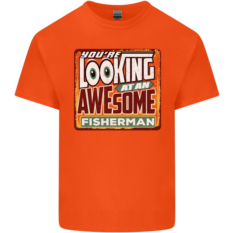 An Awesome Fisherman Fishing Mens Cotton T-Shirt Tee Top Orange