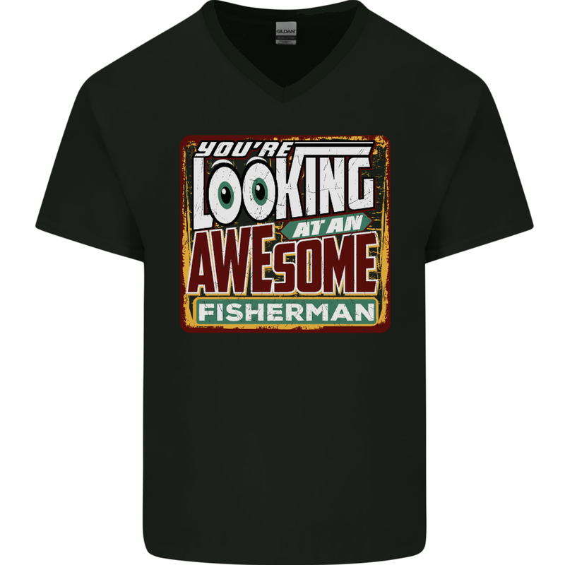 An Awesome Fisherman Fishing Mens V-Neck Cotton T-Shirt Black