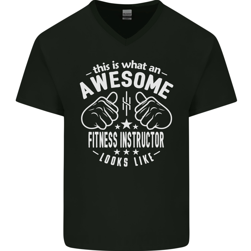 An Awesome Fitness Instructor Looks Like Mens V-Neck Cotton T-Shirt Black