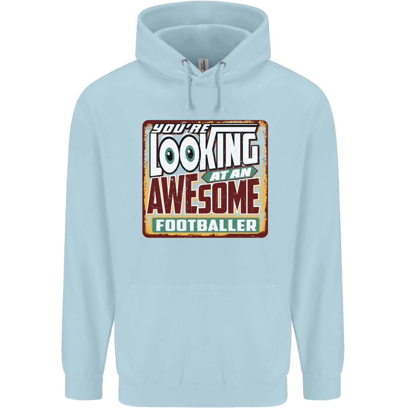 An Awesome Footballer Childrens Kids Hoodie Light Blue