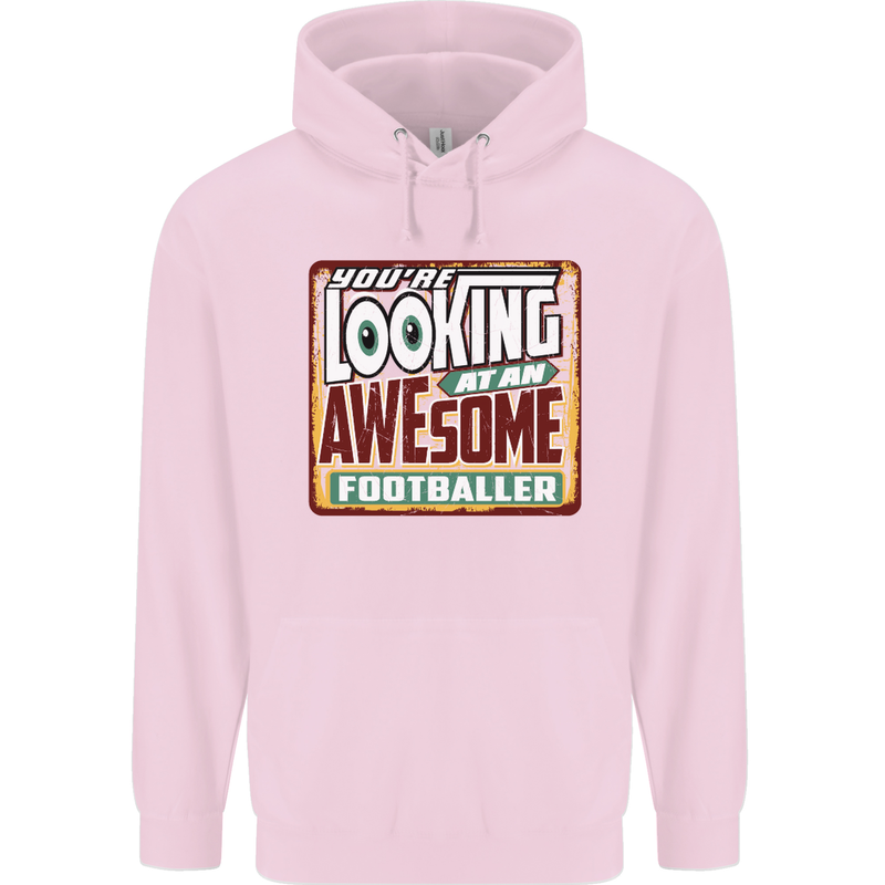 An Awesome Footballer Childrens Kids Hoodie Light Pink