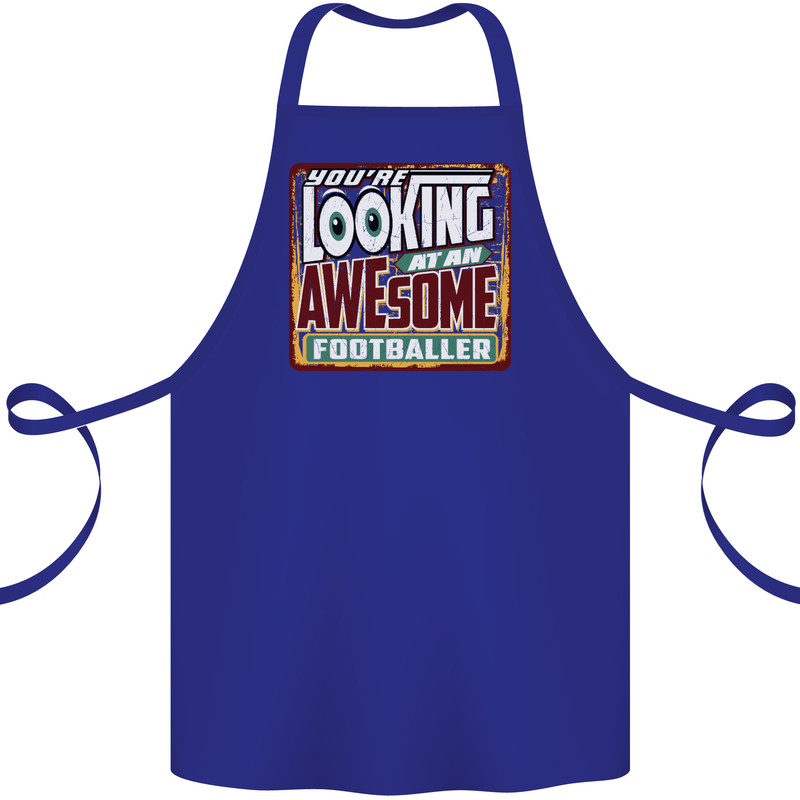 An Awesome Footballer Cotton Apron 100% Organic Royal Blue