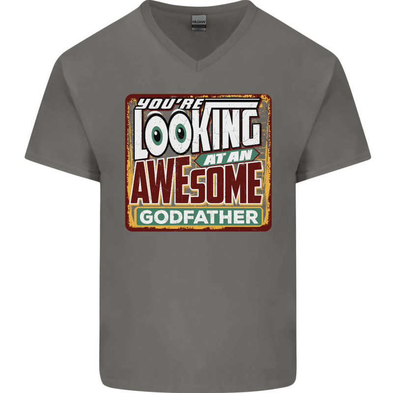 An Awesome Godfather Mens V-Neck Cotton T-Shirt Charcoal