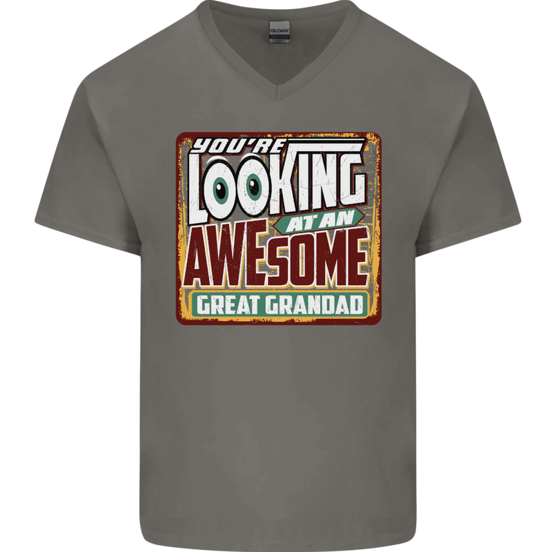 An Awesome Great Grandad Mens V-Neck Cotton T-Shirt Charcoal