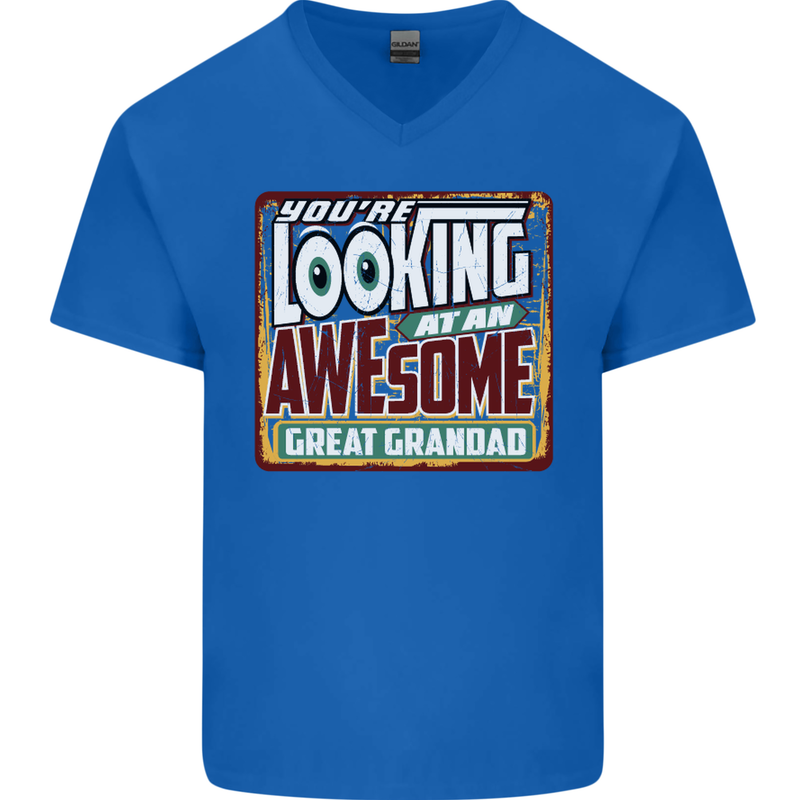 An Awesome Great Grandad Mens V-Neck Cotton T-Shirt Royal Blue