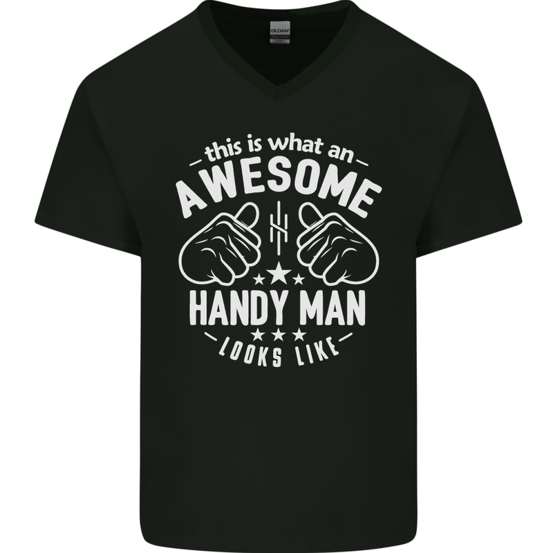 An Awesome Handy Man Looks Like Mens V-Neck Cotton T-Shirt Black