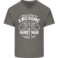 An Awesome Handy Man Looks Like Mens V-Neck Cotton T-Shirt Charcoal