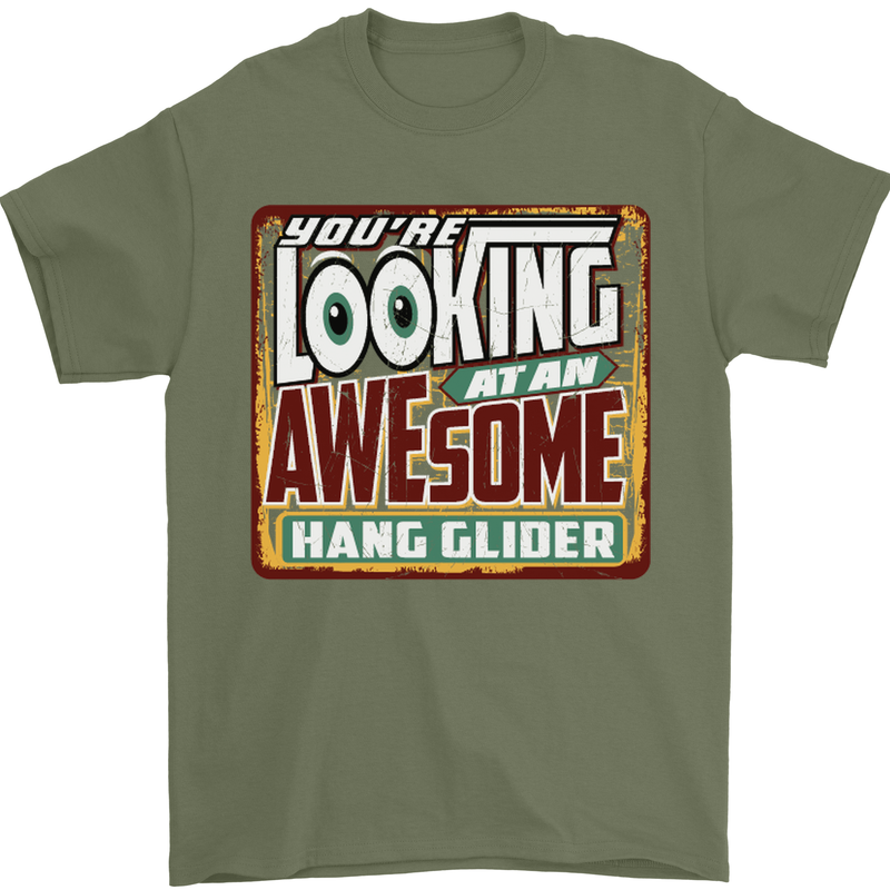 An Awesome Hang Glider Gliding Mens T-Shirt Cotton Gildan Military Green