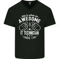 An Awesome IT Technician Looks Like Mens V-Neck Cotton T-Shirt Black