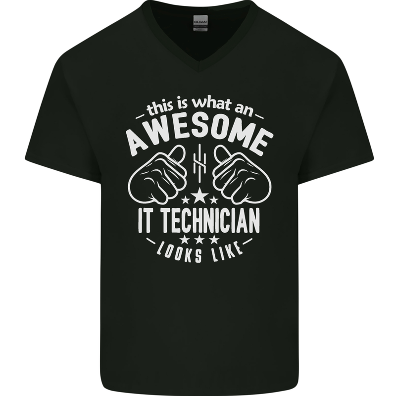 An Awesome IT Technician Looks Like Mens V-Neck Cotton T-Shirt Black